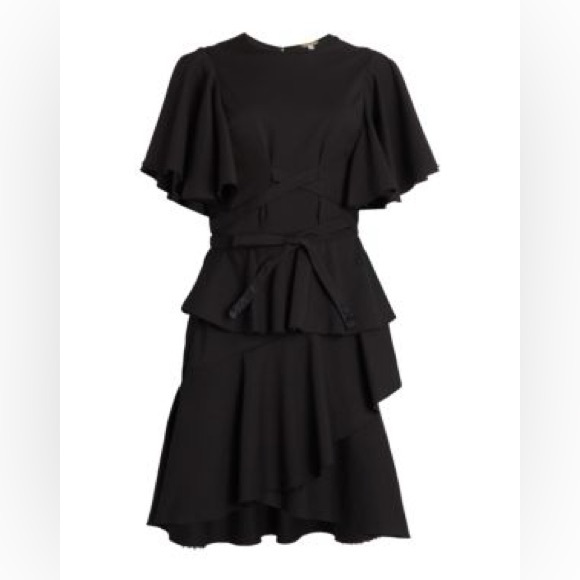 Johanna Ortiz Black Flutter-Sleeve Flounce Dress Size 0 - Picture 1 of 6